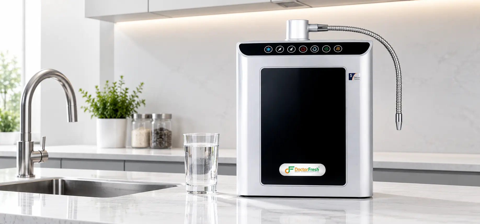 Doctor Fresh water ionizer on a kitchen counter