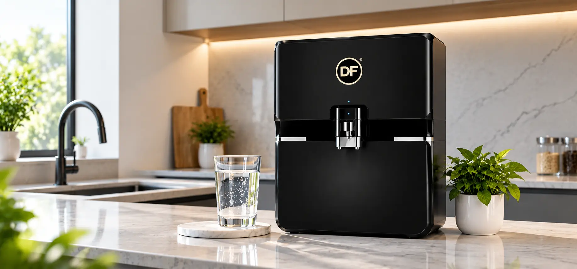 Doctor Fresh water purifier on a kitchen counter