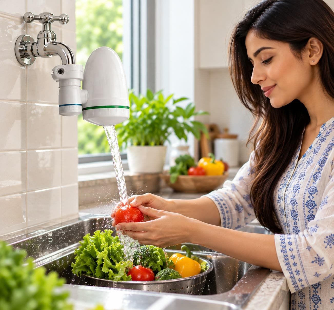 Washing vegetables under a Doctor Fresh tap purifier