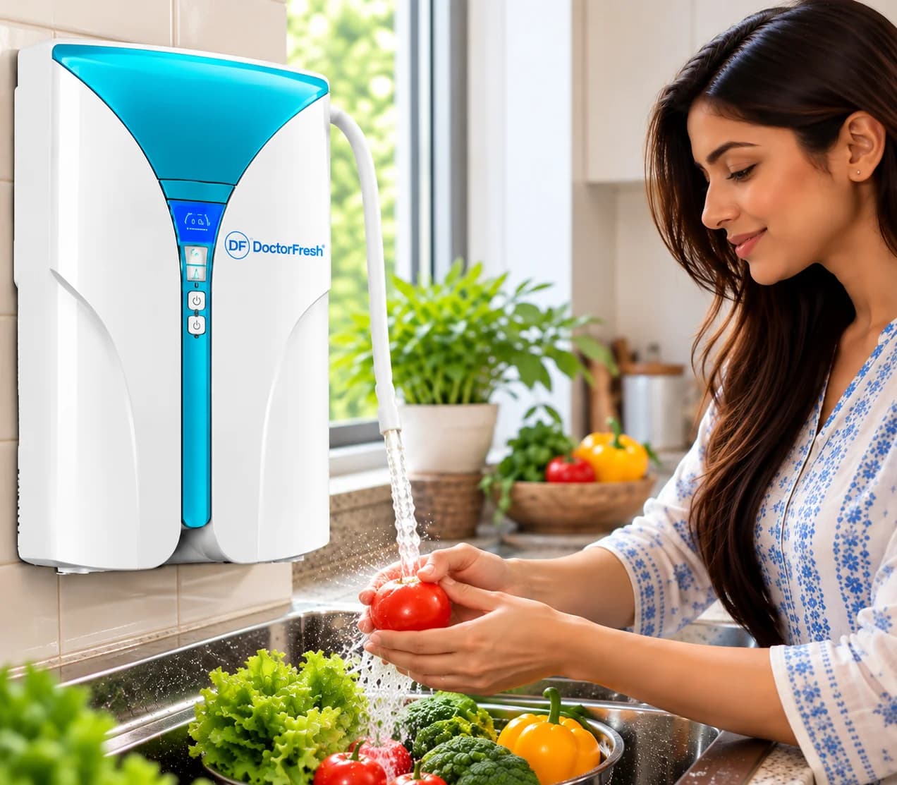 Washing vegetables under a Doctor Fresh tap purifier