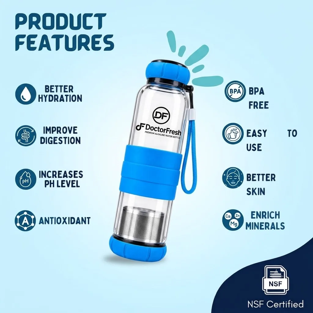 Antioxidant Mineralising Alkaline Bottle — features Antioxidant Mineralising Alkaline Bottle — features