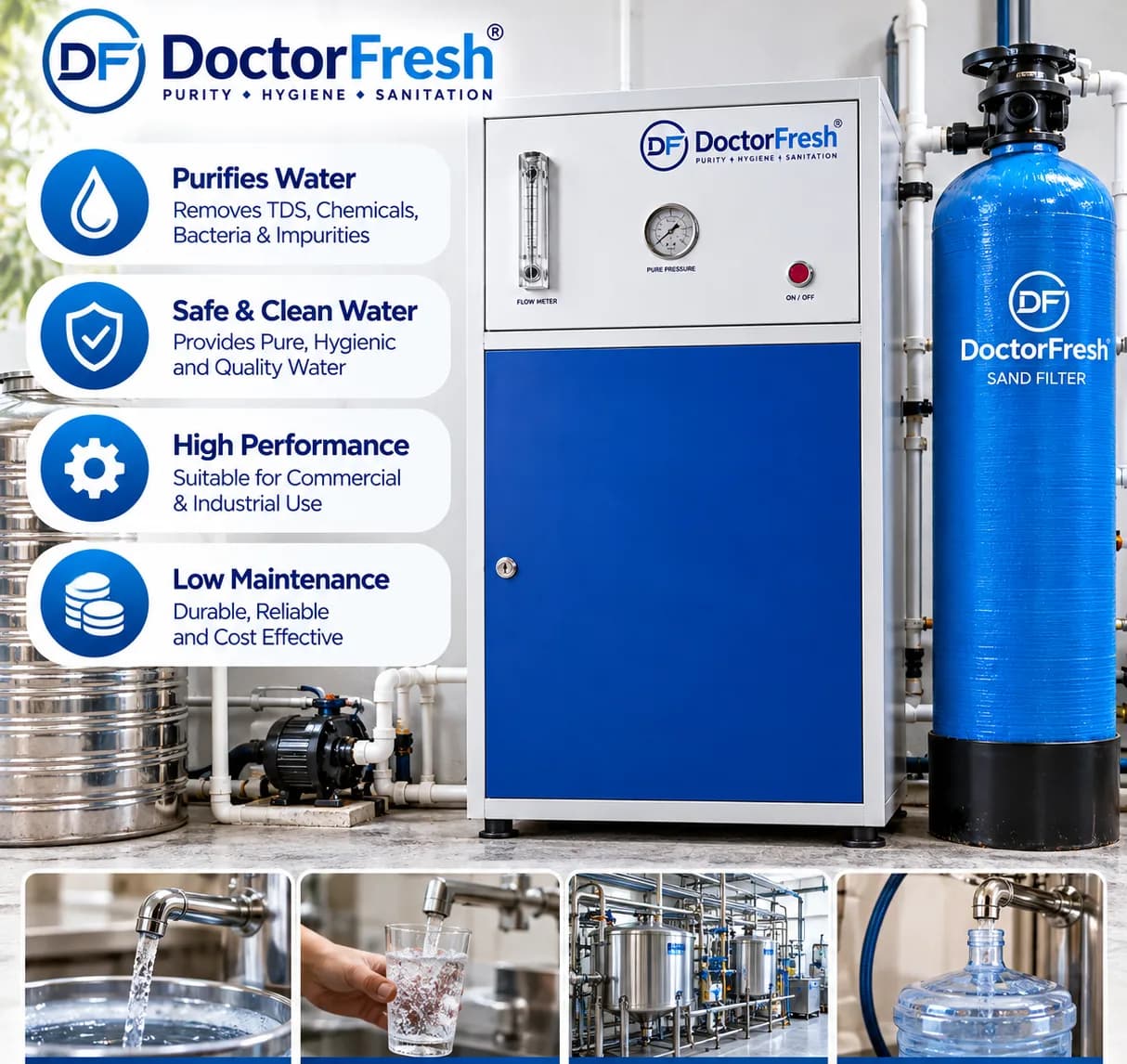 Doctor Fresh Industrial RO + DM Plant 40 LPH Purifier — features Doctor Fresh Industrial RO + DM Plant 40 LPH Purifier — features
