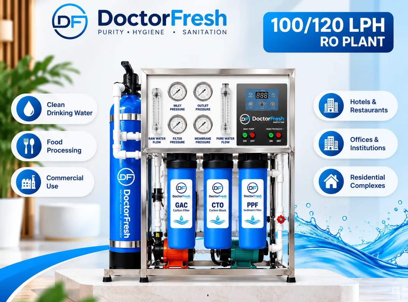 Doctor Fresh 120 LPH RO Plant - Platinum (RO+Single Element+Vessel) — features Doctor Fresh 120 LPH RO Plant - Platinum (RO+Single Element+Vessel) — features