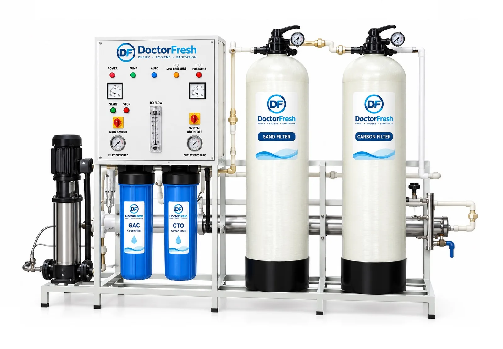 Doctor Fresh 250 LPH RO Plant - Platinum (RO+UV+TDS Adjuster) Fully SS / Vessel and Piping system